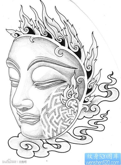 一张经典的佛头面具纹身图片