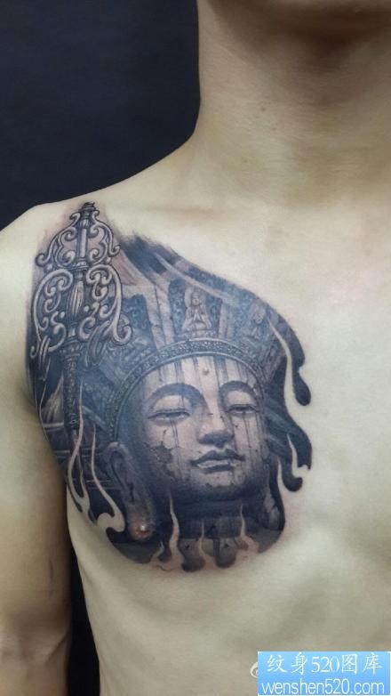 男生前胸很酷经典的地藏王菩萨纹身图片