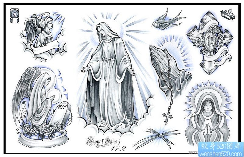 宗教纹身图片：圣母佛手十字架纹身图片图案