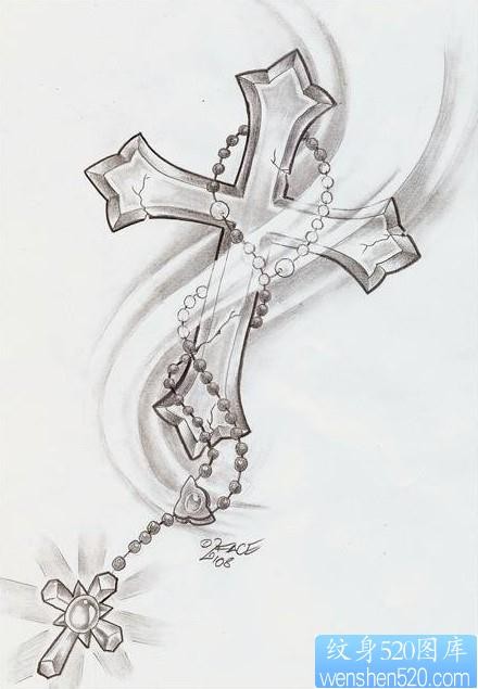 十字架纹身图片：十字架十字架吊链纹身图案