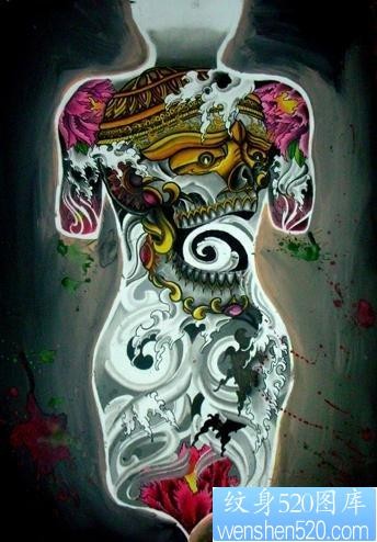 宗教纹身图片：一张超酷的满背嘎巴拉纹身图案