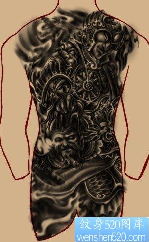 宗教纹身图片：超帅气的满背天兵天将纹身图案