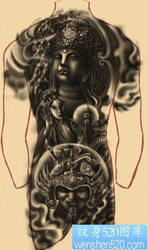 宗教纹身图片：超霸气的满背佛花旦天兵天将纹身图案