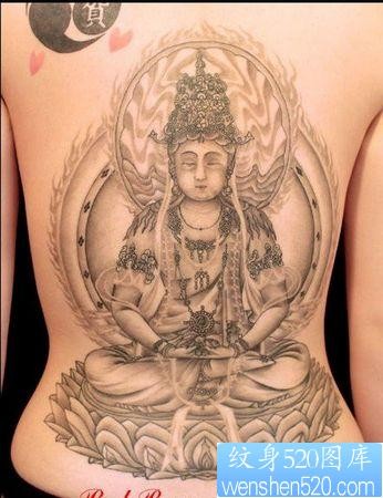 宗教纹身图片：一张背部观音佛纹身图案