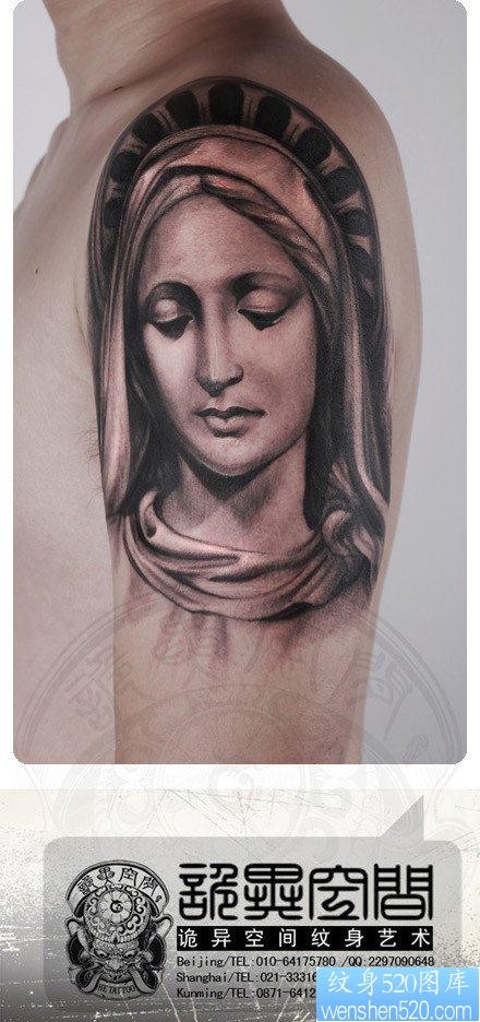 手臂经典前卫的圣母玛利亚肖像纹身图片