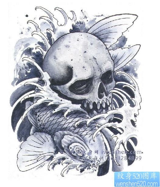 骷髅鲤鱼纹身图片图案
