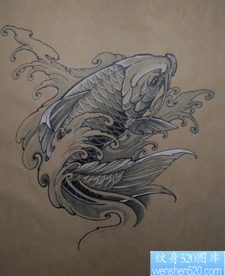 一张大气的鲤鱼纹身图案