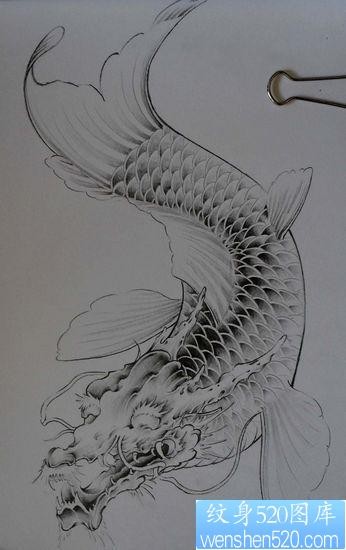 一张单色的鳌鱼纹身图案