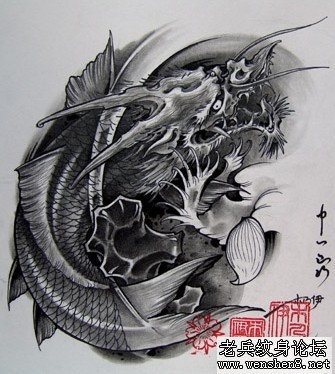 古代传说中的神兽鳌鱼纹身图案