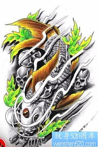 经典流行超帅的鲤鱼锦鲤叶子骷髅纹身图片（精品）