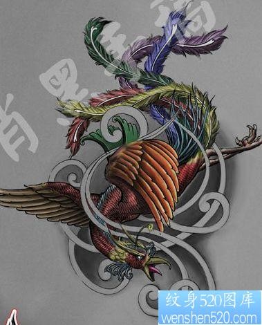 神兽纹身图片：彩色神兽凤凰纹身图案