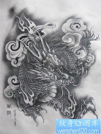 神兽纹身图片：经典霸气神兽麒麟纹身图案