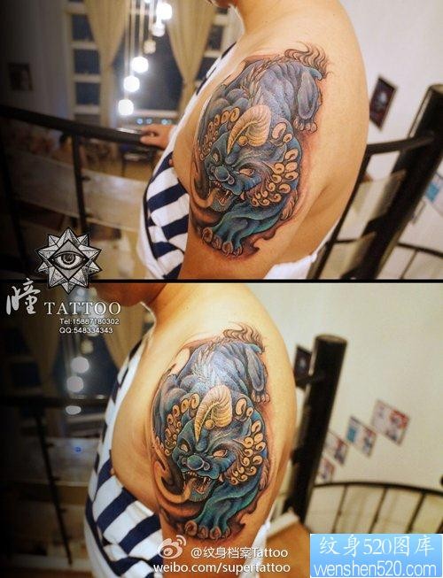 手臂一张中国年兽纹身图片