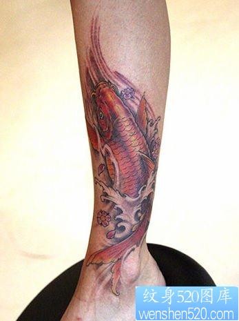 美女腿部漂亮的彩色鲤鱼纹身图片