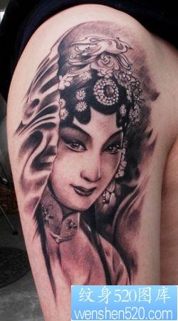 花旦纹身图片：手臂古典戏剧美女花旦纹身图案
