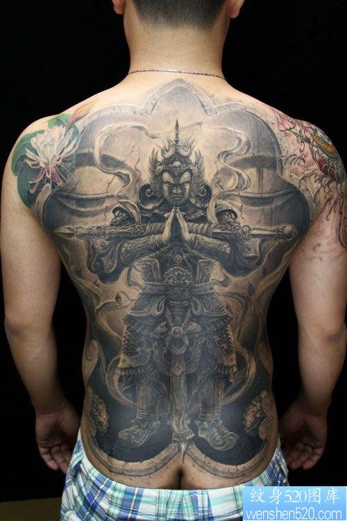 超酷的满背韦驮菩萨纹身图片