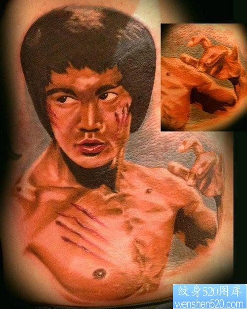 一张超酷简单的李小龙肖像纹身图片