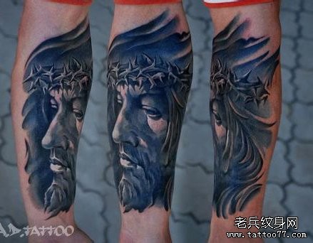 手臂宗教帅气的耶稣肖像纹身图片