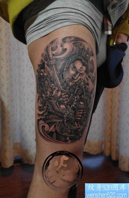 腿部帅气霸气的二郎神纹身图片