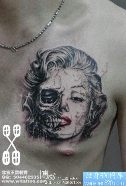 男生胸部漂亮另类的玛丽莲梦露与骷髅纹身图片