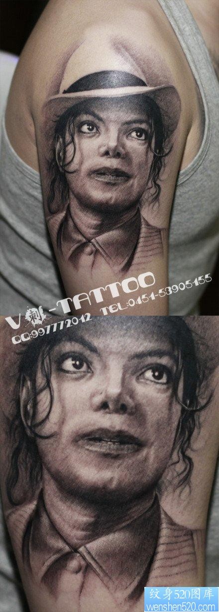 手臂迈克杰克逊肖像纹身图片