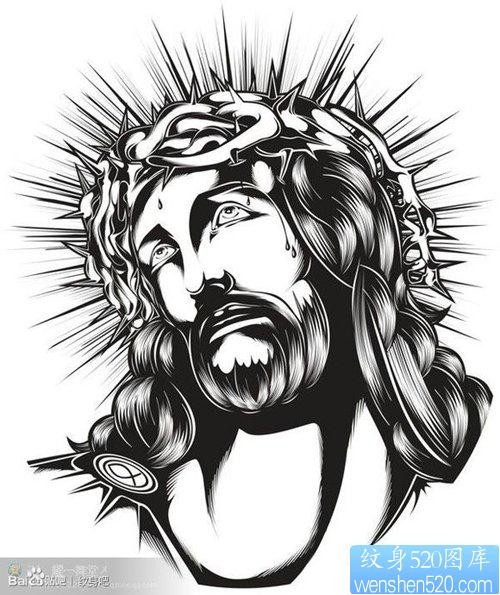 一张经典帅气的图腾耶稣肖像纹身图片