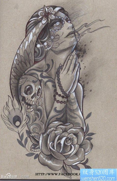 一张前卫流行的亡灵装女郎纹身图片