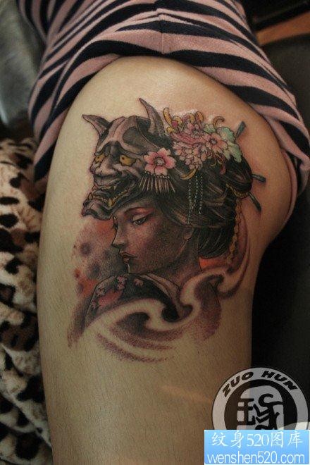 女人腿部漂亮前卫的美女艺妓纹身图片
