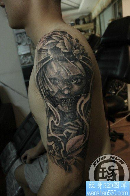 手臂流行漂亮的美女艺妓纹身图片