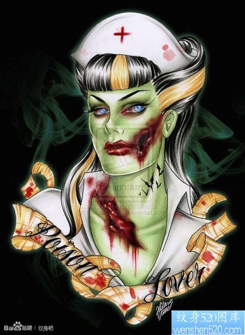 一张很酷的僵尸美女纹身图片