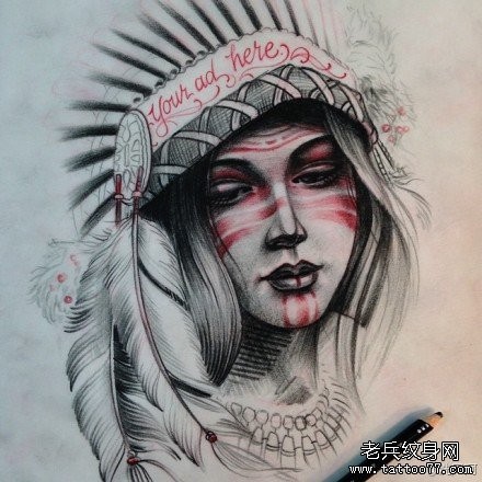 一张漂亮的部落美女纹身手稿
