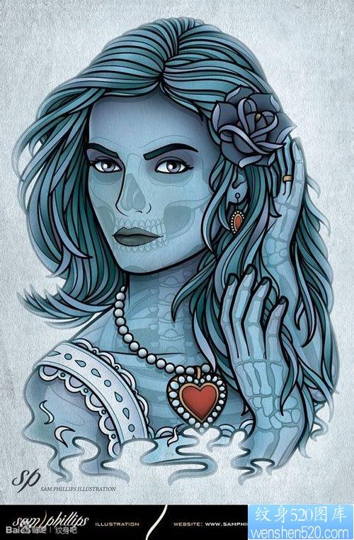 一张漂亮的幻影骷髅美女纹身图片