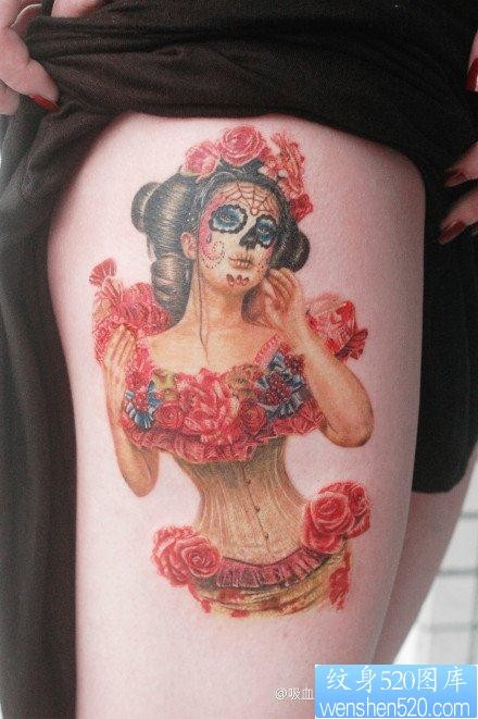 女人大腿漂亮的亡灵装美女纹身图片