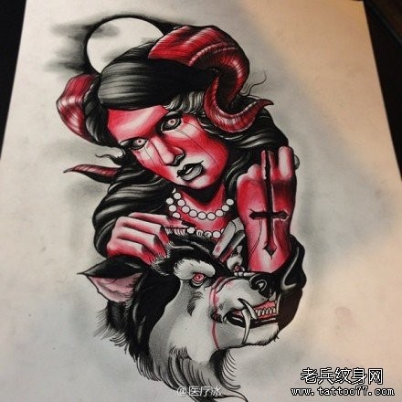 超帅很酷的一张恶魔美女纹身手稿
