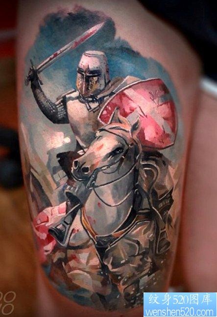 大腿上推荐一张战士纹身图片
