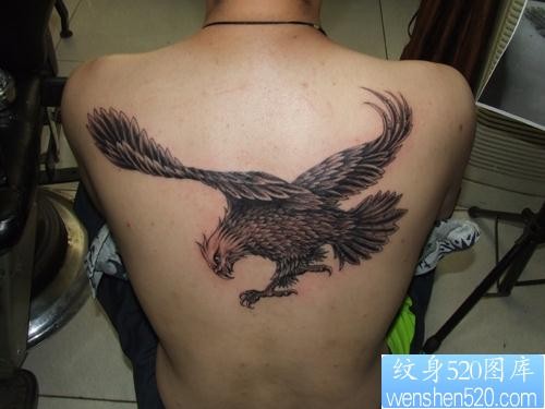 老鹰纹身图片：背部老鹰纹身图案
