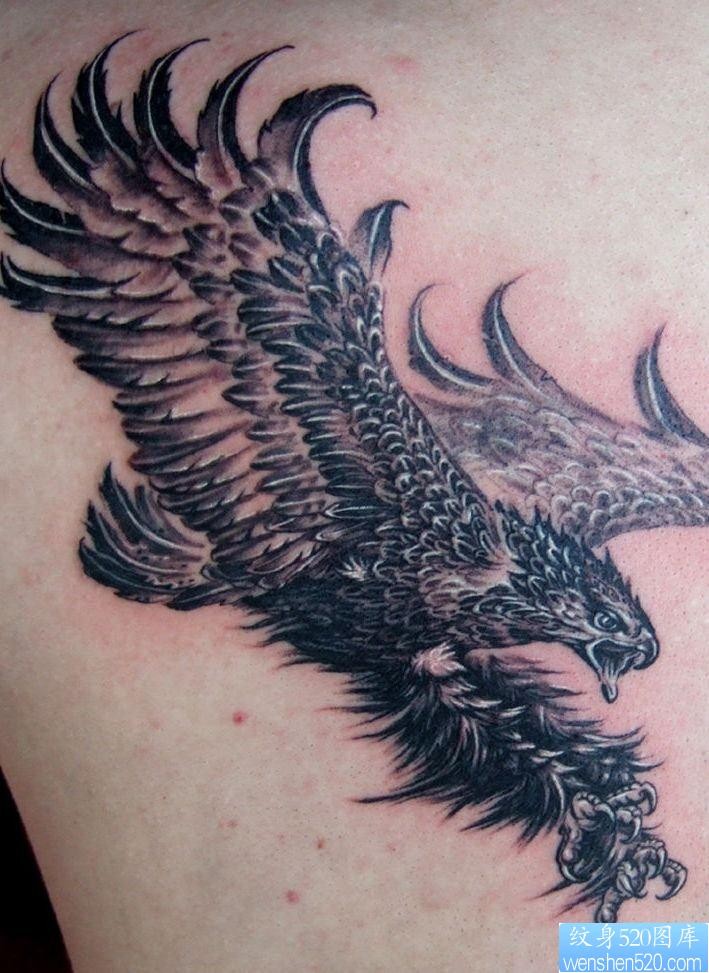 后背纹身图片：一张超酷的后背老鹰纹身图片图案（经典）