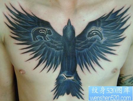胸口纹身图片：胸口老鹰纹身图片图案