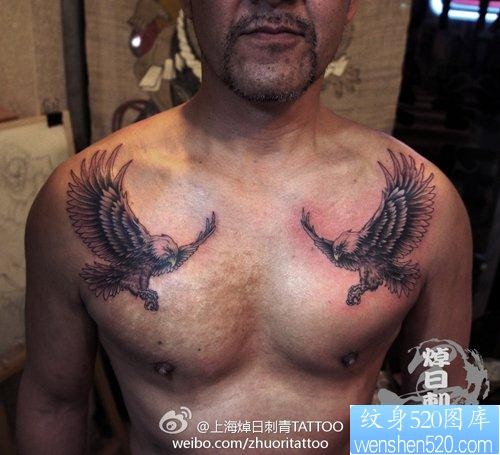 男生前胸超酷的老鹰纹身图片
