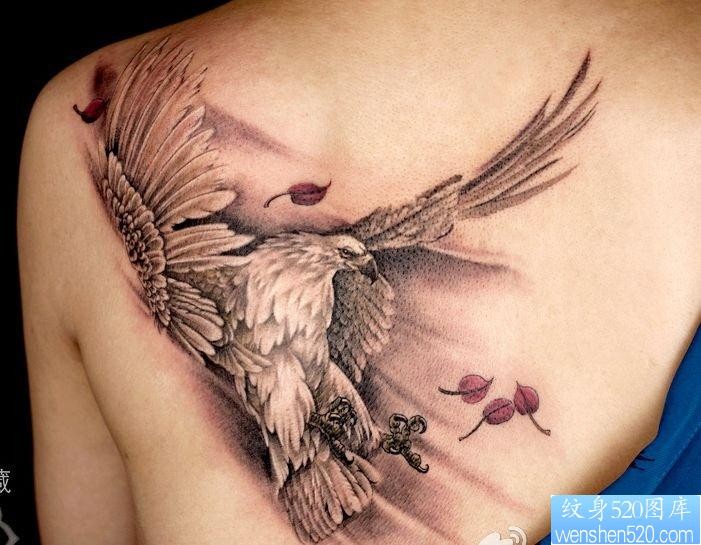 女孩子背部超酷的老鹰纹身图片