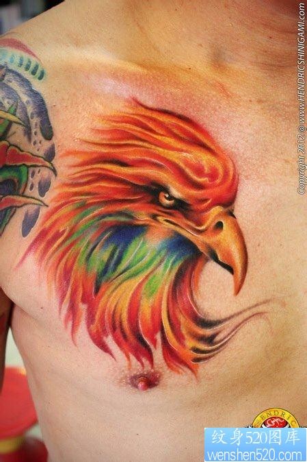 胸口上一张漂亮的老鹰纹身作品