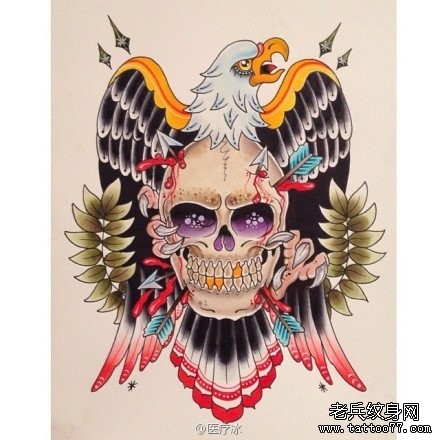 流行前卫的老鹰与骷髅纹身手稿