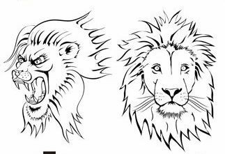 狮子纹身图片：图腾狮子头纹身图案
