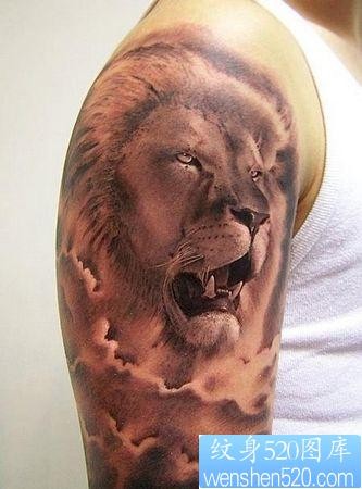 狮子纹身图片：经典霸气手臂狮子狮子头纹身图案