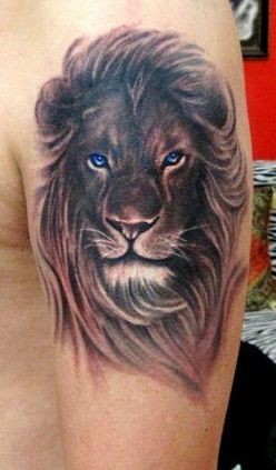 狮子纹身图片：手臂狮子头狮头纹身图案