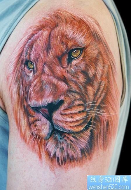 手臂纹身图片：手臂狮子纹身图片