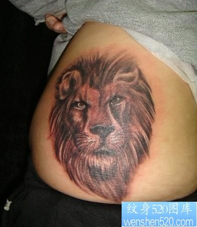 狮子纹身图片：腰部狮子纹身图案