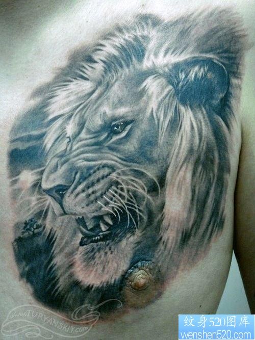 胸部超酷超帅的狮头纹身图片