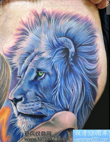 超酷的彩色狮头纹身图片