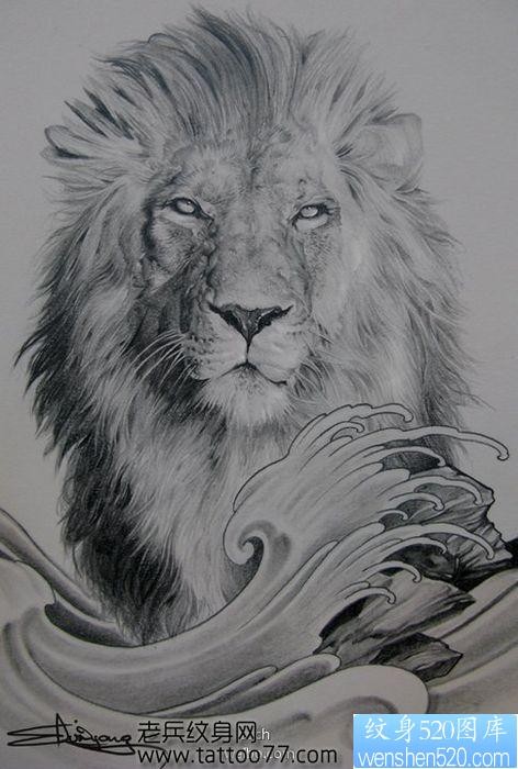 一张霸气经典的狮子头纹身图片